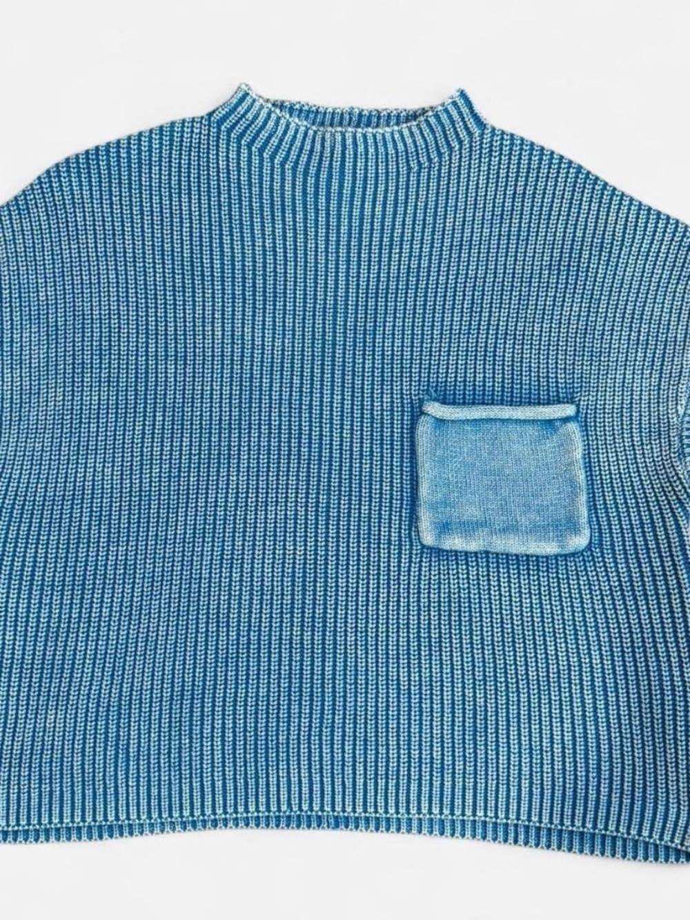 New Zenana Washed Blue Ribbed Knit Top Sweater Cap Sleeves Pullover Boho - Picture 5 of 6